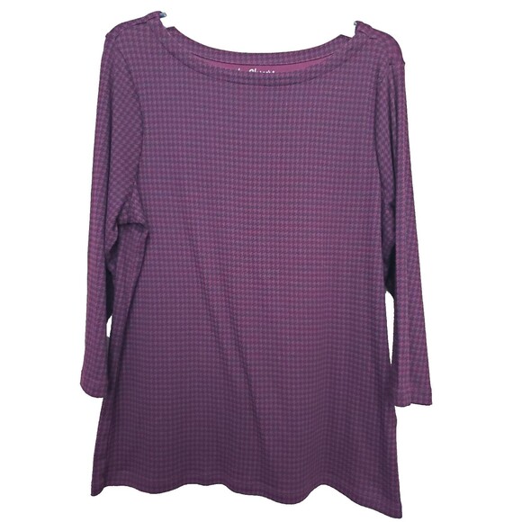 Chico's 100% Cotton Houndstooth Print Boat Neck T-Shirt Size 3 (XL) - Picture 1 of 7